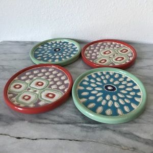 Anthropologie Coral and Turquoise Ceramic Coasters